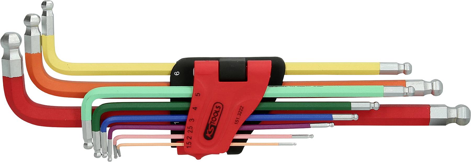 KS Tools 151.3222 Innen-Sechskant Winkelschraubendreher-Set 1.5 mm, 2 mm, 2.5 mm, 3 mm, 4 mm, 5 mm, 6 mm, 8 mm, 10 mm 9t...