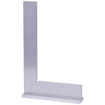 Ein silbernes Metallwinkelmaß, das in L-Form steht, wird auf einer ebenen Fläche präsentiert.