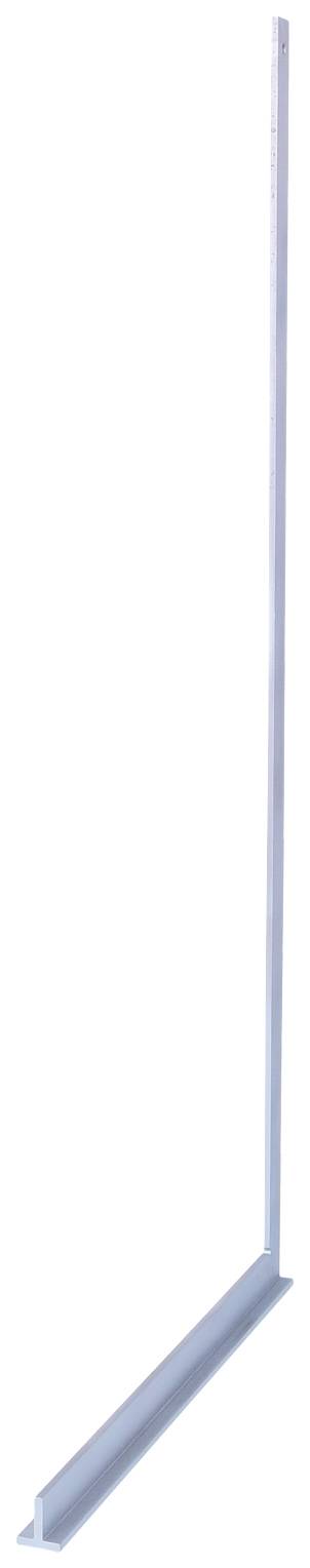 Ein langer, schmaler Metallstab mit einer abgewinkelten Basis, dargestellt vor einem weißen Hintergrund.