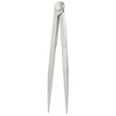 Ein offener Zirkel aus Metall, der in technischen Zeichnungen oder beim Messen verwendet wird.