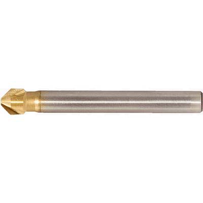 Ein Kegelsenker aus Metall mit einem goldenen Kegel und einem silbernen Schaft, verwendet zum Entgraten und Senken von Bohrlöchern.