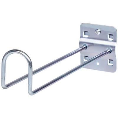 Metallhalterung mit zwei langen Stäben, die an einer rechteckigen Platte befestigt sind, geeignet zur Aufbewahrung oder Organisation.