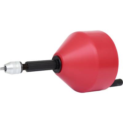 Ein roter Drehteller mit einem schwarzen Griff und einem silbernen Bohreraufsatz, hauptsächlich für Handwerksarbeiten verwendet.