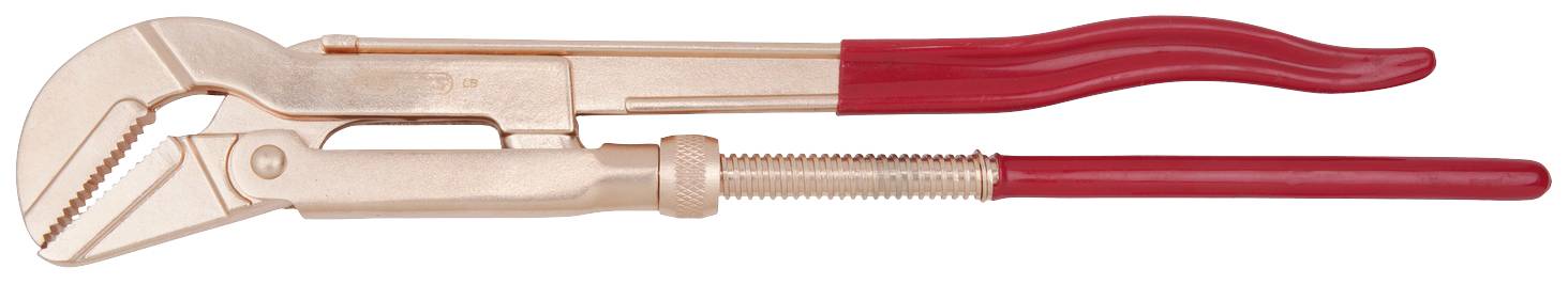 Ein roter Rohrschlüssel mit verstellbarem Griff. Werkzeug zum Greifen und Drehen von Rohren und anderen zylindrischen Objekten.