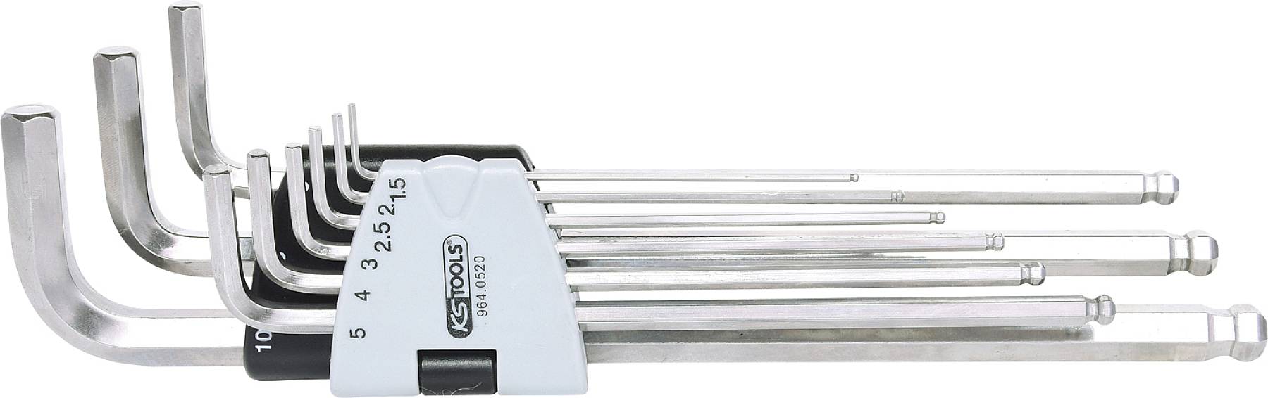 KS Tools 964.0520 Innen-Sechskant Winkelschraubendreher-Set 1.5 mm, 2 mm, 2.5 mm, 3 mm, 4 mm, 5 mm, 6 mm, 8 mm, 10 mm 9t...