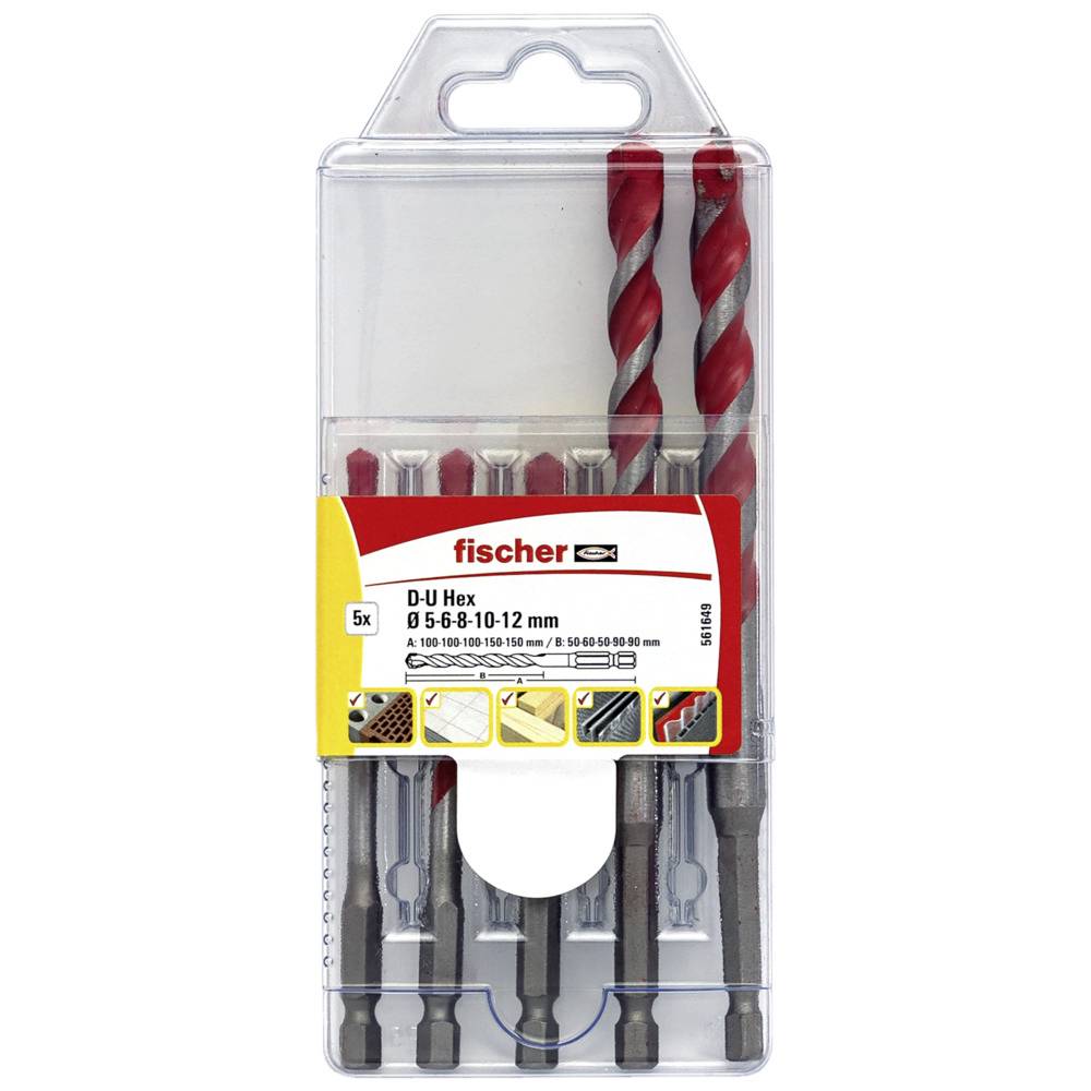 Fischer 561649 D-U Hex Set 5-12 mm 5teilig Universal-Bohrersortiment