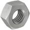 Eine sechskantige Metallmutter mit einem Gewinde in der Mitte, dargestellt in silberner Farbe.