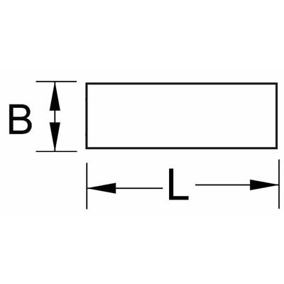 Das Bild zeigt ein rechteckiges Diagramm mit der Beschriftung 'B' für Breite und 'L' für Länge, die durch Pfeile markiert sind.