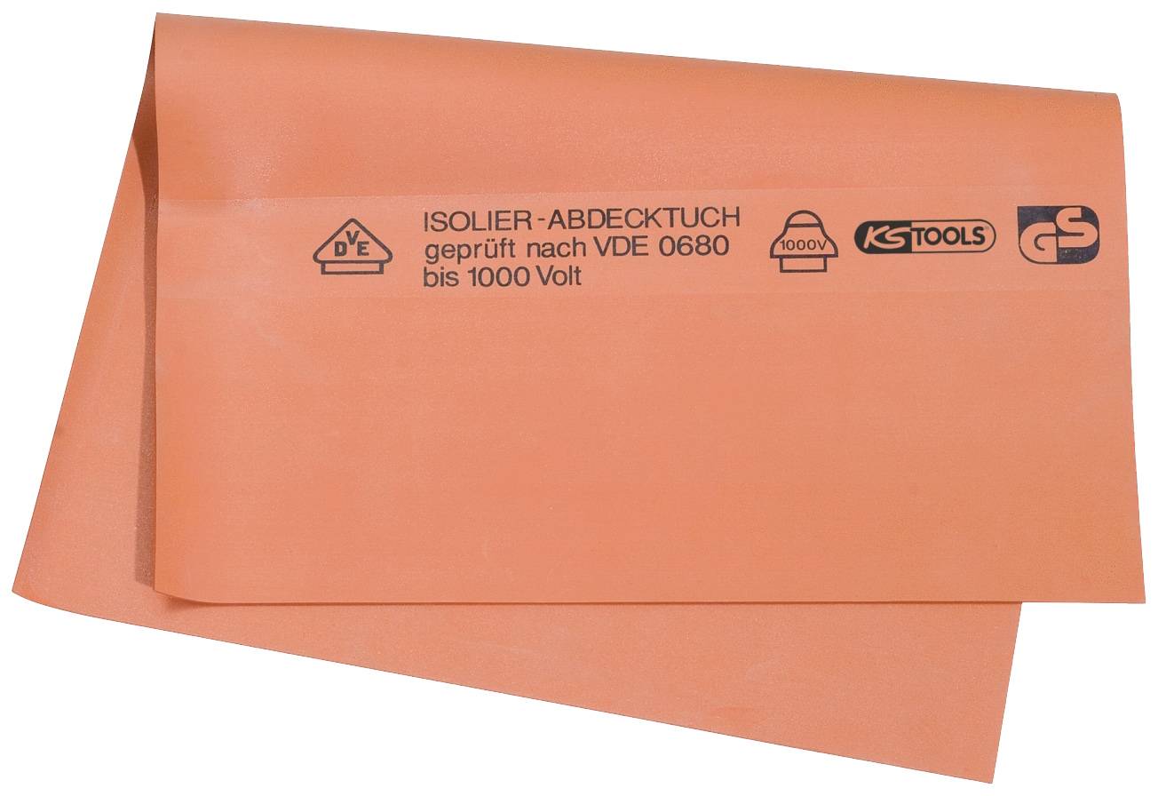 Oranges Isolier-Abdecktuch mit Aufdruck: 'ISOLIER-ABDECKTUCH geprüft nach VDE 0680 bis 1000 Volt'. Geeignet für Elektroschutz.