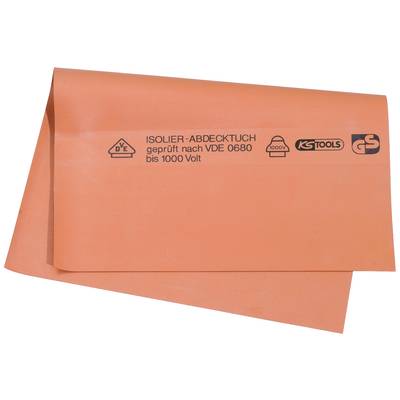 Oranges Isolier-Abdecktuch mit Prüfzeichen 'VDE 0680 bis 1000 Volt', Markenlogos von KS Tools und GS.