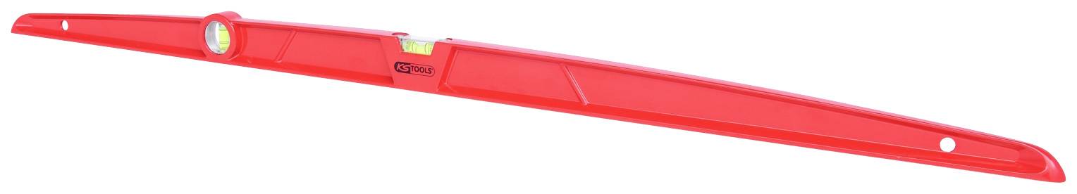 Rotes Wasserwaage-Werkzeug mit integrierter Libelle zur Messung von Ebenheit, ideal für Bau- oder Heimwerkerprojekte.