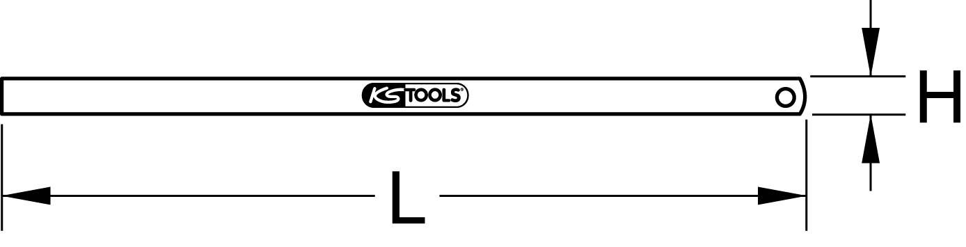 Abbildung eines Werkzeugs mit dem Logo 'KSTools'. Darstellung zeigt Länge (L) und Höhe (H) des Werkzeugs mit Maßpfeilen.