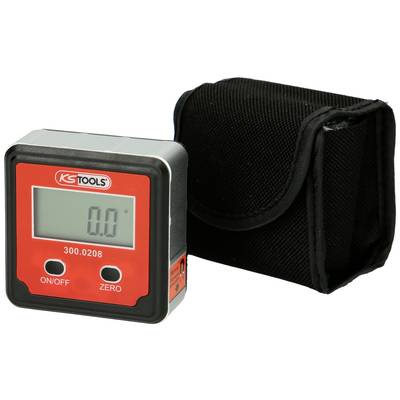Digitaler Neigungswinkelmesser mit roter Anzeige und Tasche. Zeigt 0,0 Grad an. Markierung 'KS TOOLS' oben auf dem Gerät.
