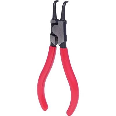 Rote Sprengringzange mit schwarzem Kopf, verwendet zum Einsetzen und Entfernen von Sprengringen in mechanischen Anwendungen.