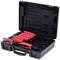 Ein schwarzer Koffer mit mehreren roten Zangen und Schneidwerkzeugen, die ordentlich in geformten Aussparungen liegen.