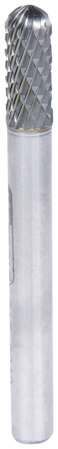 Eine metallene Fräse mit zylindrischem Schaft und geriffelter Schneide zum Bearbeiten von Materialien wie Holz oder Metall.