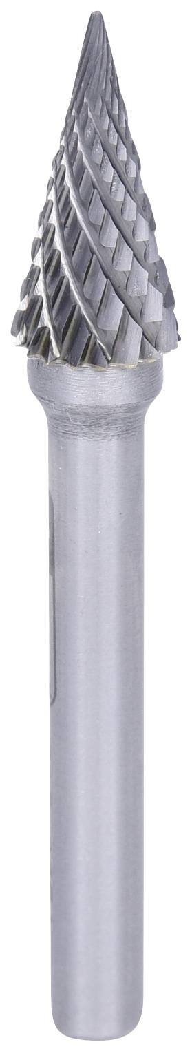 Metallfräser mit konischem Kopf und scharfen, spiralförmigen Schneiden, geeignet für präzise Metallbearbeitung und Gravur.