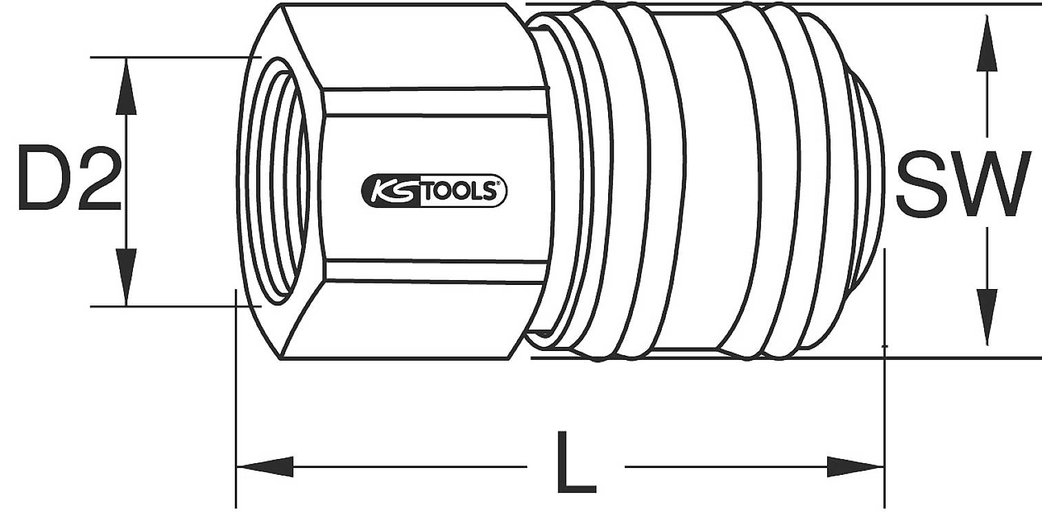 Eine technische Zeichnung zeigt eine Schraubverbindung mit Maßen: D2, SW (Schlüsselweite) und L (Länge), in Millimetern angegeben.