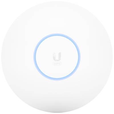 Ein weißer, runder UniFi Access Point mit einem blauen Leuchtring in der Mitte.