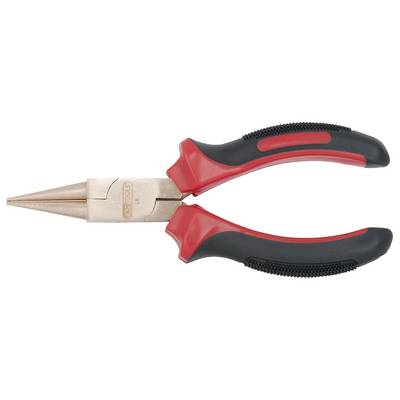 Eine Spitzzange mit roten und schwarzen Griffen. Sie wird oft für präzise Handwerksarbeiten verwendet, um kleine Objekte zu greifen.