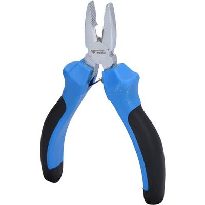 Eine blaue Zange mit schwarzen Griffen steht offen. Sie wird zum Greifen oder Schneiden von Drähten verwendet.