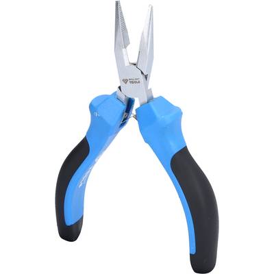 Eine blaue Kombizange mit schwarzen Griffen, geöffnet gezeigt.