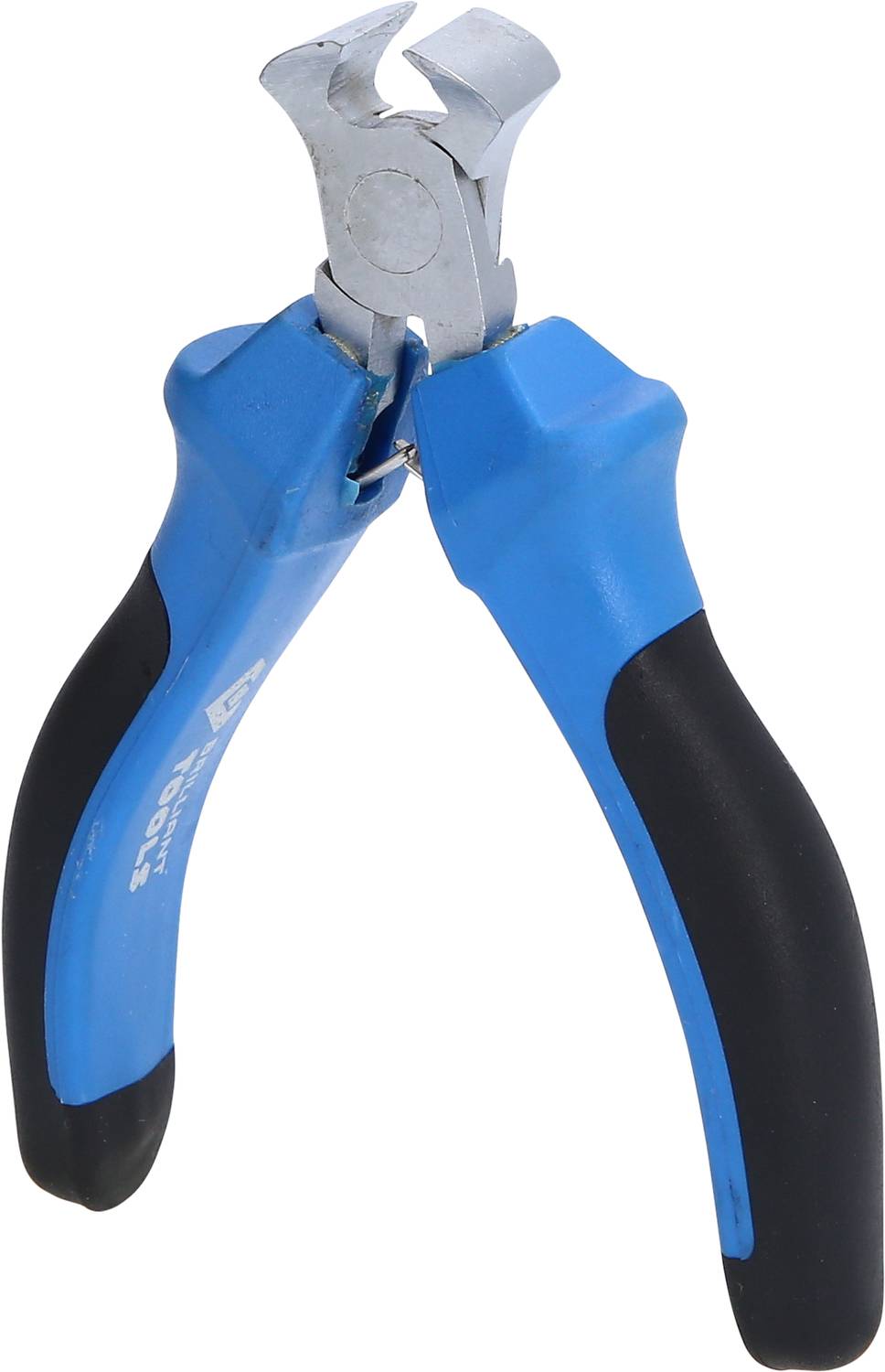 Eine blaue Zange mit einem schwarzen Griff, die für das Schneiden von Drähten oder ähnlichen Materialien verwendet wird.