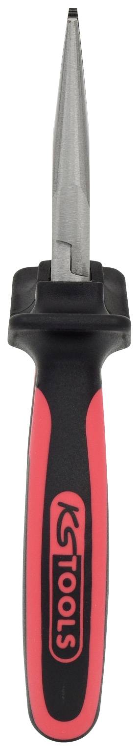 Schraubendreher mit rotem und schwarzem Griff und langen, dünnen Klingen.