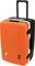 Ein orangefarbener, robuster Werkzeugkoffer mit schwarzem Griff und Rädern. Er hat einen ausziehbaren Griff, ideal für den Transport.