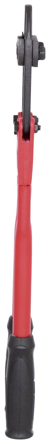 Roter Bolzenschneider mit schwarzem Griff, vertikal ausgerichtet. Geeignet zum Durchtrennen von Draht oder dünnem Metall.
