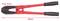 Eine rote Bolzenschneiderzange mit schwarzem Griff, Länge 750 mm, geeignet zum Schneiden von maximal 10 mm starken Materialien.