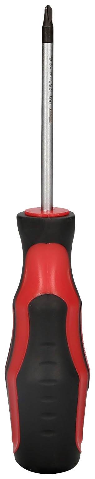 Ein Schraubendreher mit rotem und schwarzem Griff und Metallspitze, geeignet für Torx-Schrauben.