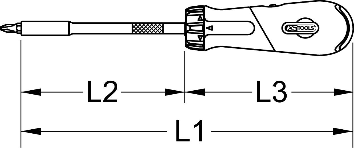 Abbildung eines Schraubendrehers mit Längenangaben L1, L2 und L3.