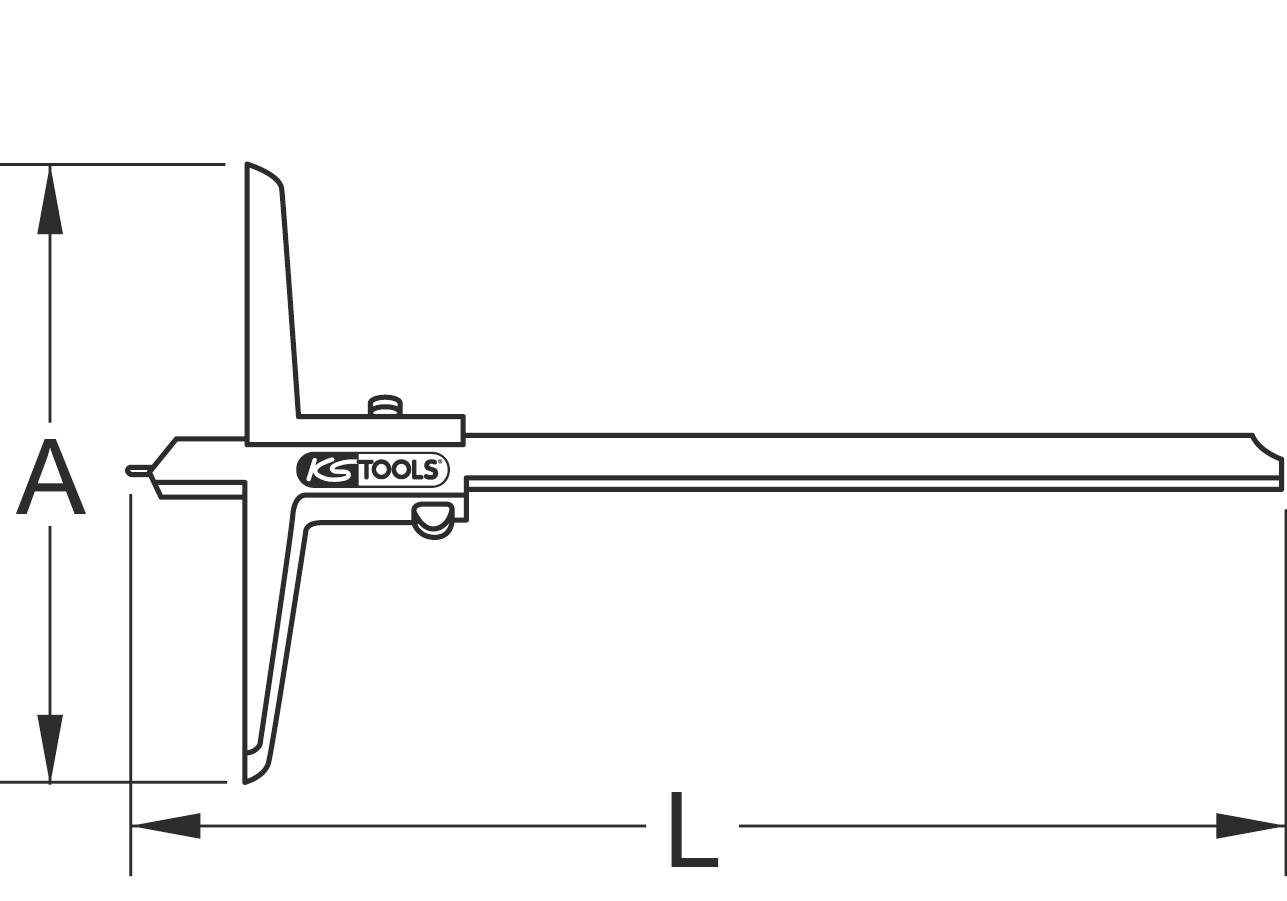 Ein Diagramm eines Messschiebers mit einer senkrechten Skala 'A' und einer horizontalen Skala 'L', verwendet zur Längenmessung.