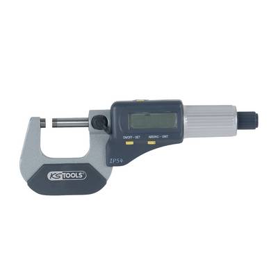 Digitales Mikrometer mit grauem Griff und LCD-Anzeige, zeigt kleinste Messungen präzise an.
