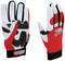 Zwei rote und weiße Handschuhe mit schwarzem Polster, beschriftet mit 'KS Tools Racing', auf einem weißen Hintergrund.