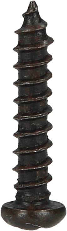 'Schwarze Schraube mit scharfer Spitze und spiralförmigem Gewinde.'