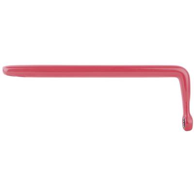 Roter Metallhaken in L-Form, oft als Werkzeug zum Öffnen von Farbdosen verwendet.