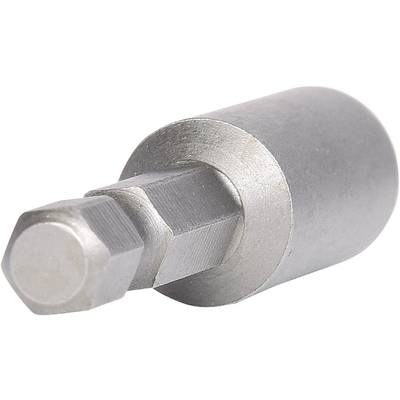 Ein silberfarbener Sechskantadapter aus Metall, mit einem geraden Schaft und einem runden Ende. Seine Funktion besteht darin, Bits in Bohrmaschinen oder Schraubern zu sichern.