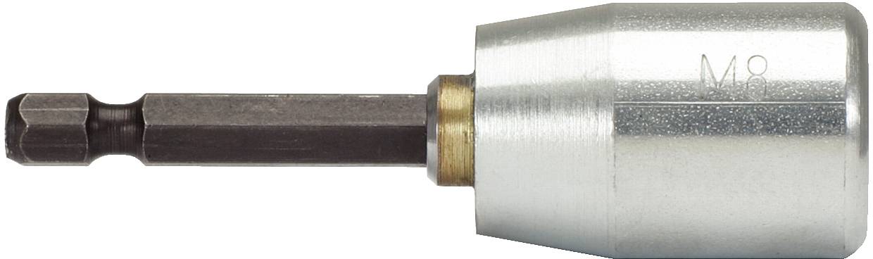 Ein silberner Magnet-Bit-Halter mit Sechskantaufnahme und der Markierung 'M8'. Geeignet für schnelle Werkzeugwechsel.