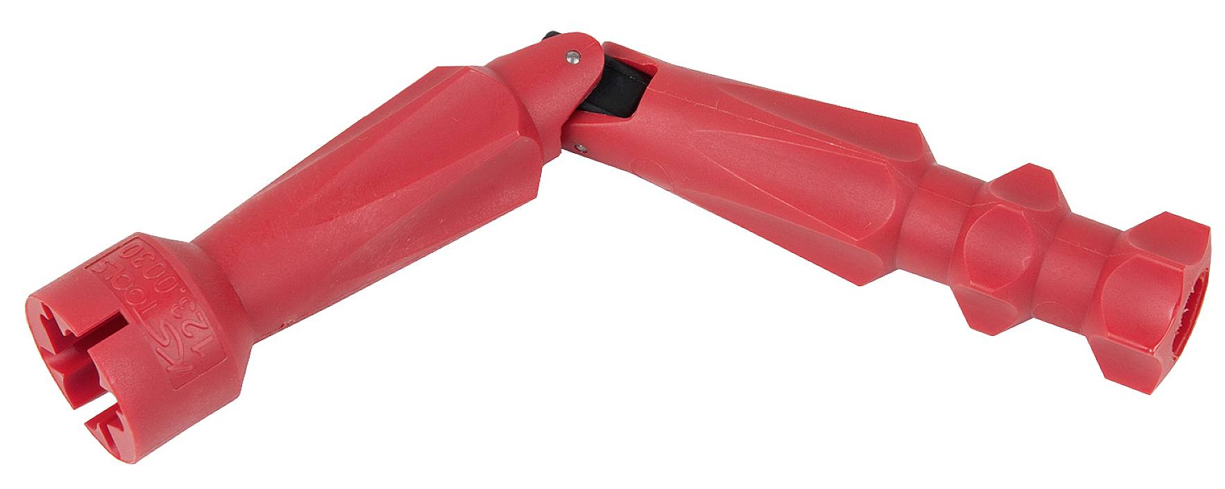 Roter, zusammenklappbarer Sicherheitskegel aus Kunststoff mit Gelenk in der Mitte, dient zur Absperrung oder Markierung von Bereichen.