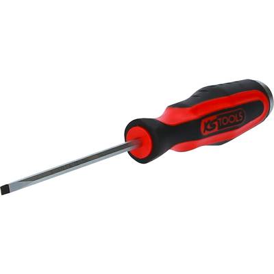 Schraubendreher mit rotem und schwarzem Griff, flacher Klinge. Markenname 'KS Tools' auf dem Griff.
