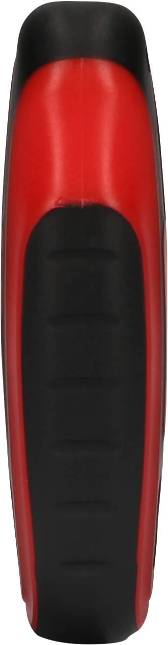 Rotes und schwarzes Gerät aus Kunststoff, Form ähnlich einer großen Batterie oder einem tragbaren Ladegerät.