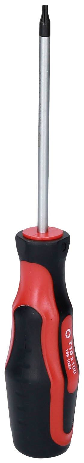 Schraubendreher mit schwarzem Griff und rotem Akzent, geeignet für präzise Arbeiten.