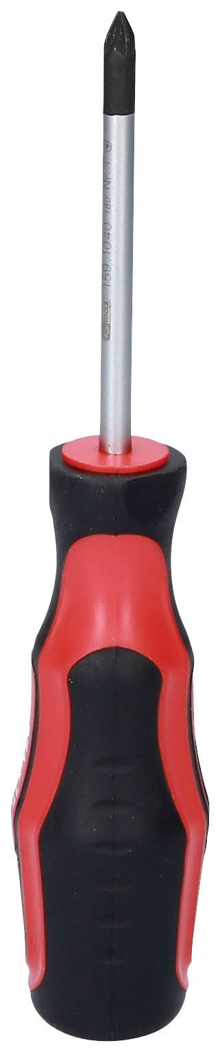 Ein Schraubenzieher mit schwarzem und rotem Griff.