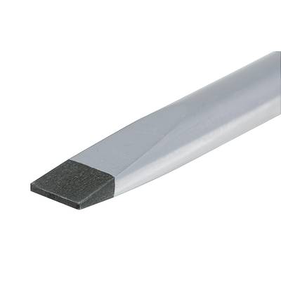 Ein Meißel mit flachem, breitem Stahlkopf und silbernem Schaft, geeignet zum Bearbeiten von Metall oder Stein.