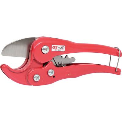 Eine rote Rohrschneiderzange mit Metallklinge und Markenschriftzug 'KS Tools'. Sie wird zum Schneiden von Rohren verwendet.