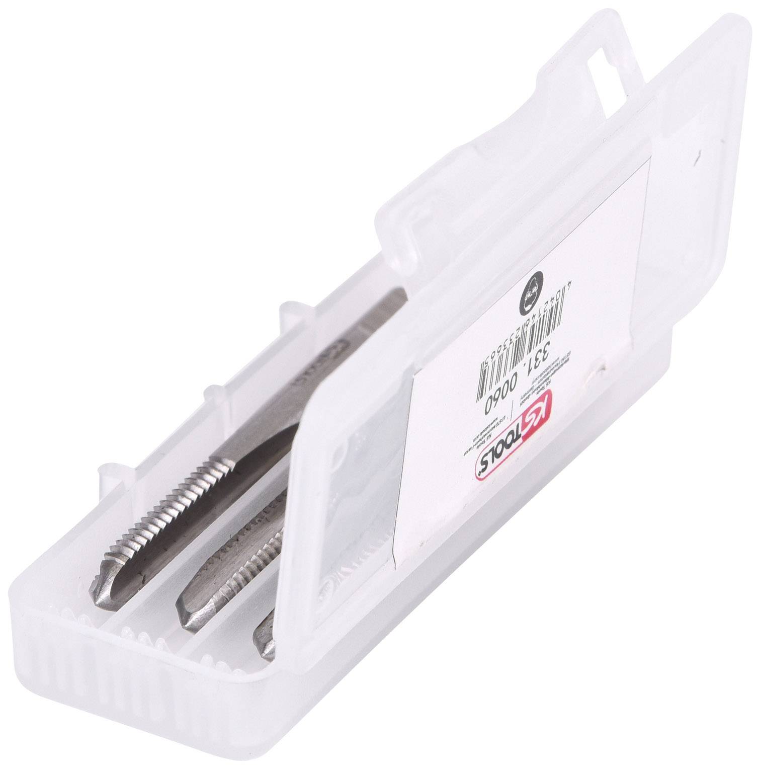 Ein offener Kunststoffbehälter mit zwei metallischen Werkzeugen darin, ähnlich Pinzetten.