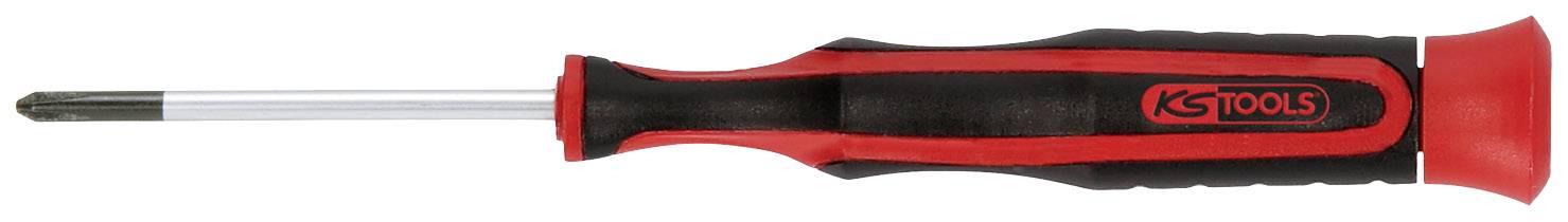 Ein rot-schwarzer Schraubendreher mit ergonomischem Griff und Metallspitze liegt horizontal.