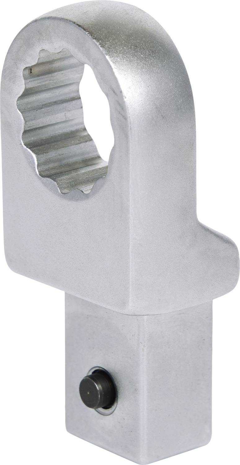Silberfarbener Metallkopf mit gezahnter Öffnung, geeignet für die Befestigung oder Einstellung von Rohren und anderen zylindrischen Objekten.
